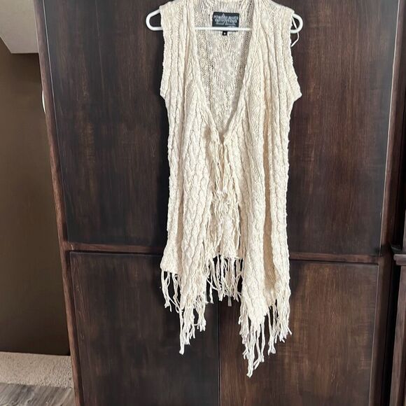 Powder River Outfitters Jackets & Blazers - Powder River Outfitters by Panhandle Cream Fringe Sweater Vest Medium
